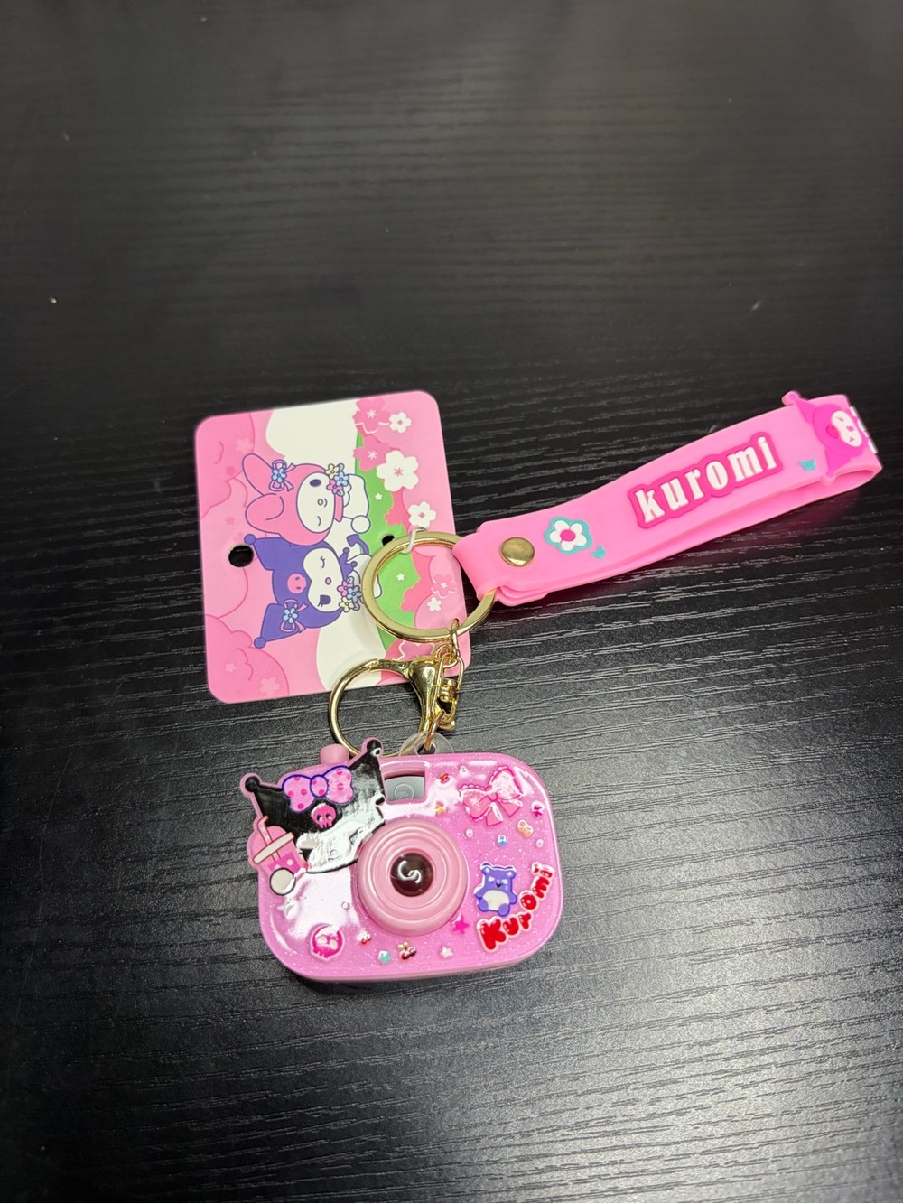 Kuromi Pink Mini Camera Keychain with Light And View Finder Image Projector